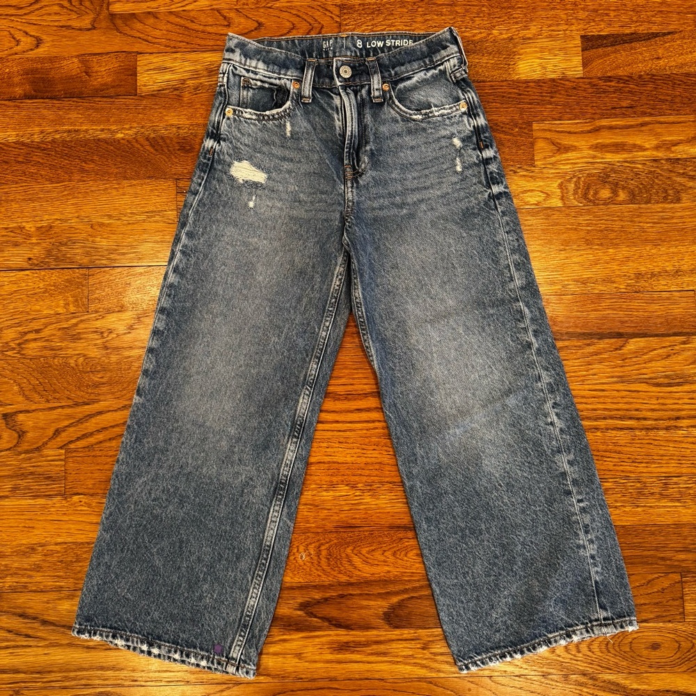 GAP Kids Wide Leg Low Stride Distressed Blue Jeans - GC - Size 8